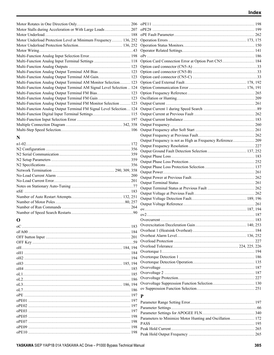 Yaskawa AC Drive P1000 Bypass Technical Manual User Manual | Page 385 / 392