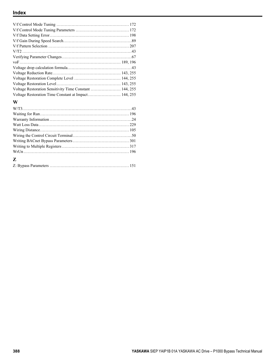 Yaskawa AC Drive P1000 Bypass Technical Manual User Manual | Page 388 / 392