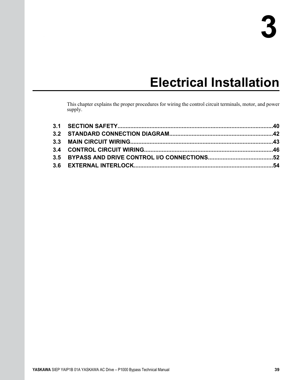 Electrical installation | Yaskawa AC Drive P1000 Bypass Technical Manual User Manual | Page 39 / 392