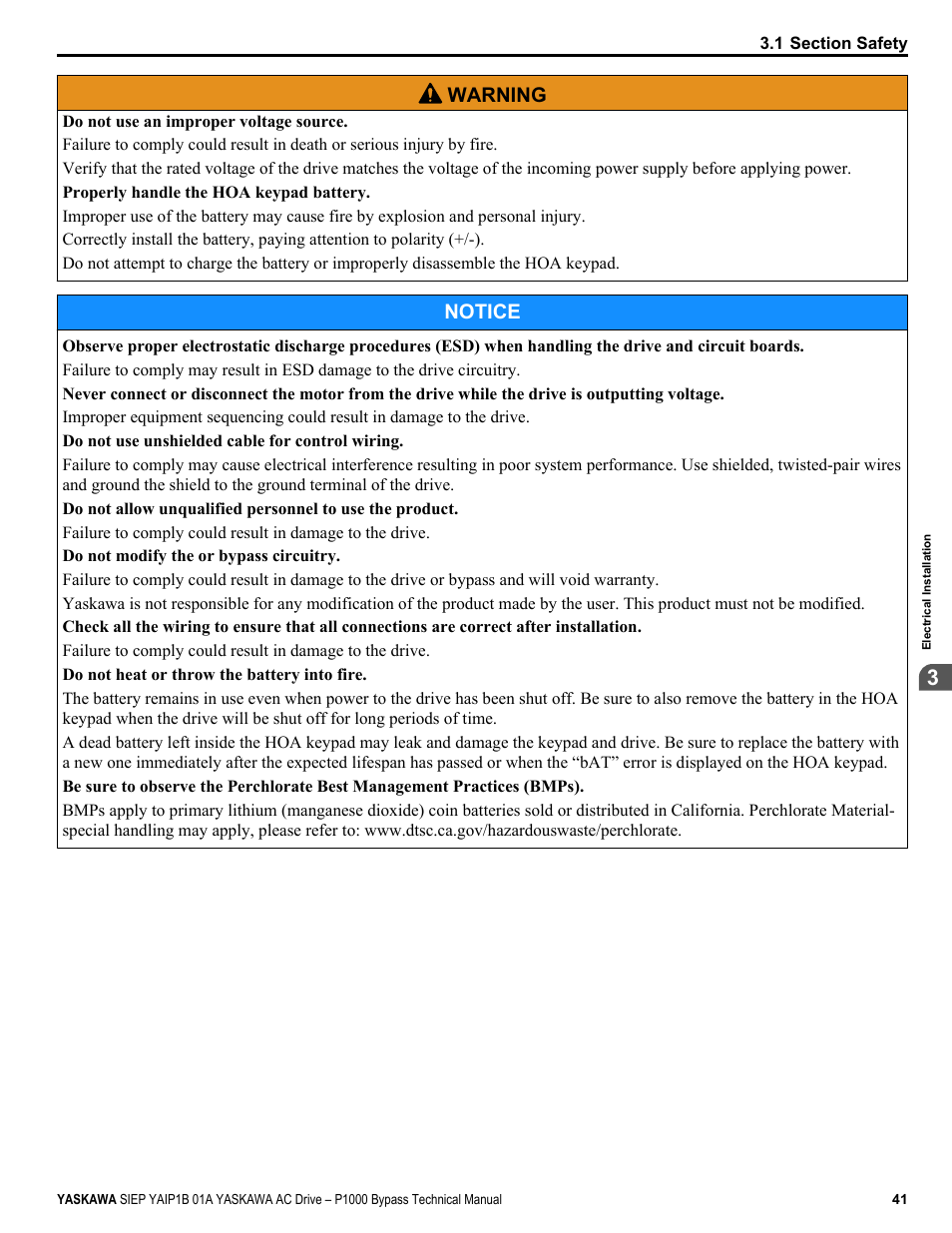 Yaskawa AC Drive P1000 Bypass Technical Manual User Manual | Page 41 / 392