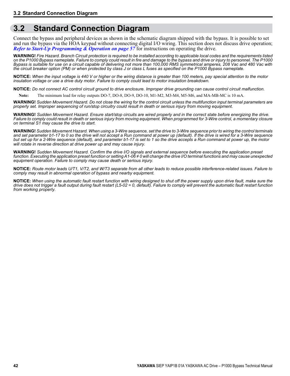 Standard connection diagram, 2 standard connection diagram | Yaskawa AC Drive P1000 Bypass Technical Manual User Manual | Page 42 / 392