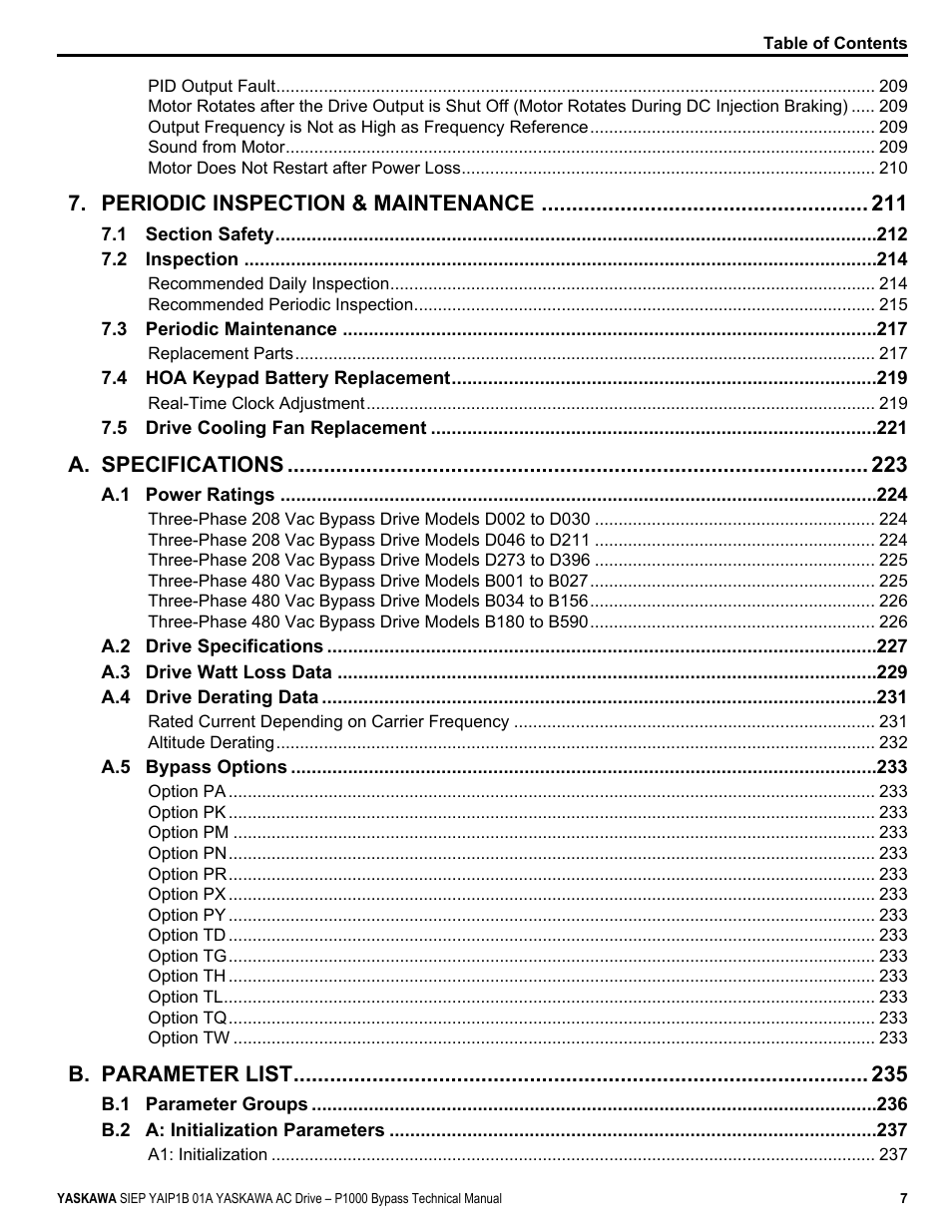 Yaskawa AC Drive P1000 Bypass Technical Manual User Manual | Page 7 / 392