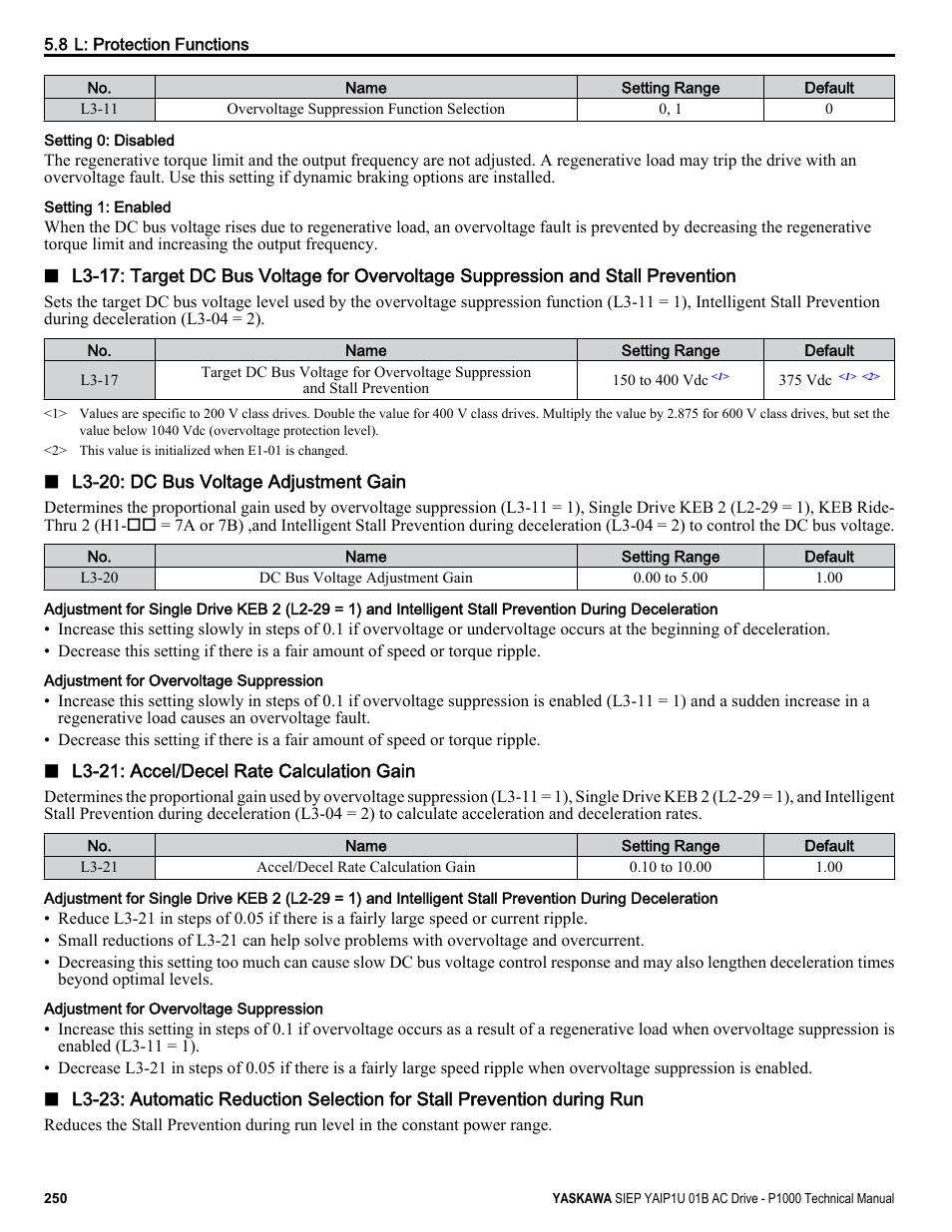 Yaskawa AC Drive-P1000 Industrial Fan User Manual | Page 250 / 570