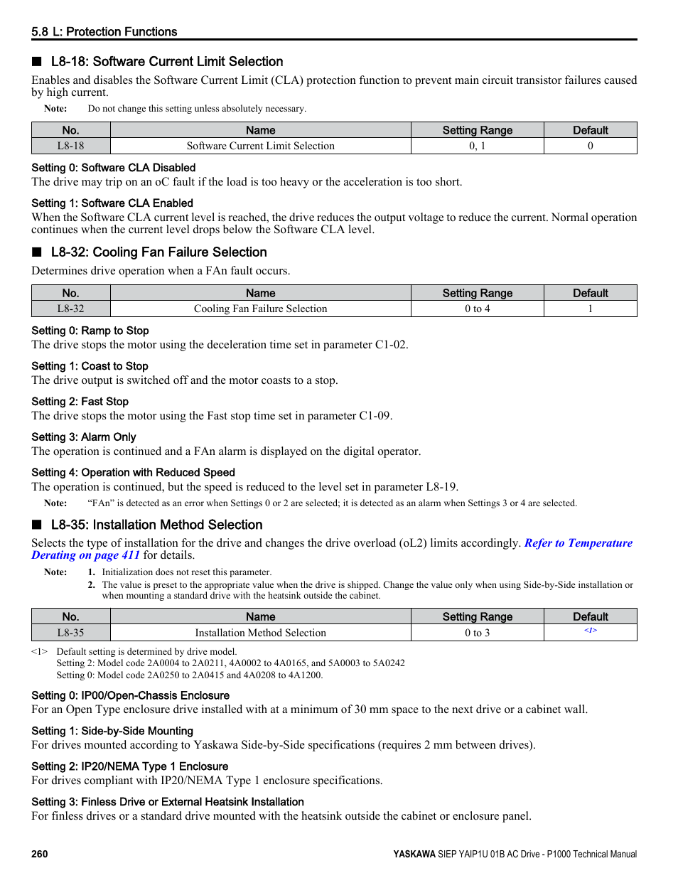 Considering derating, For details | Yaskawa AC Drive-P1000 Industrial Fan User Manual | Page 260 / 570