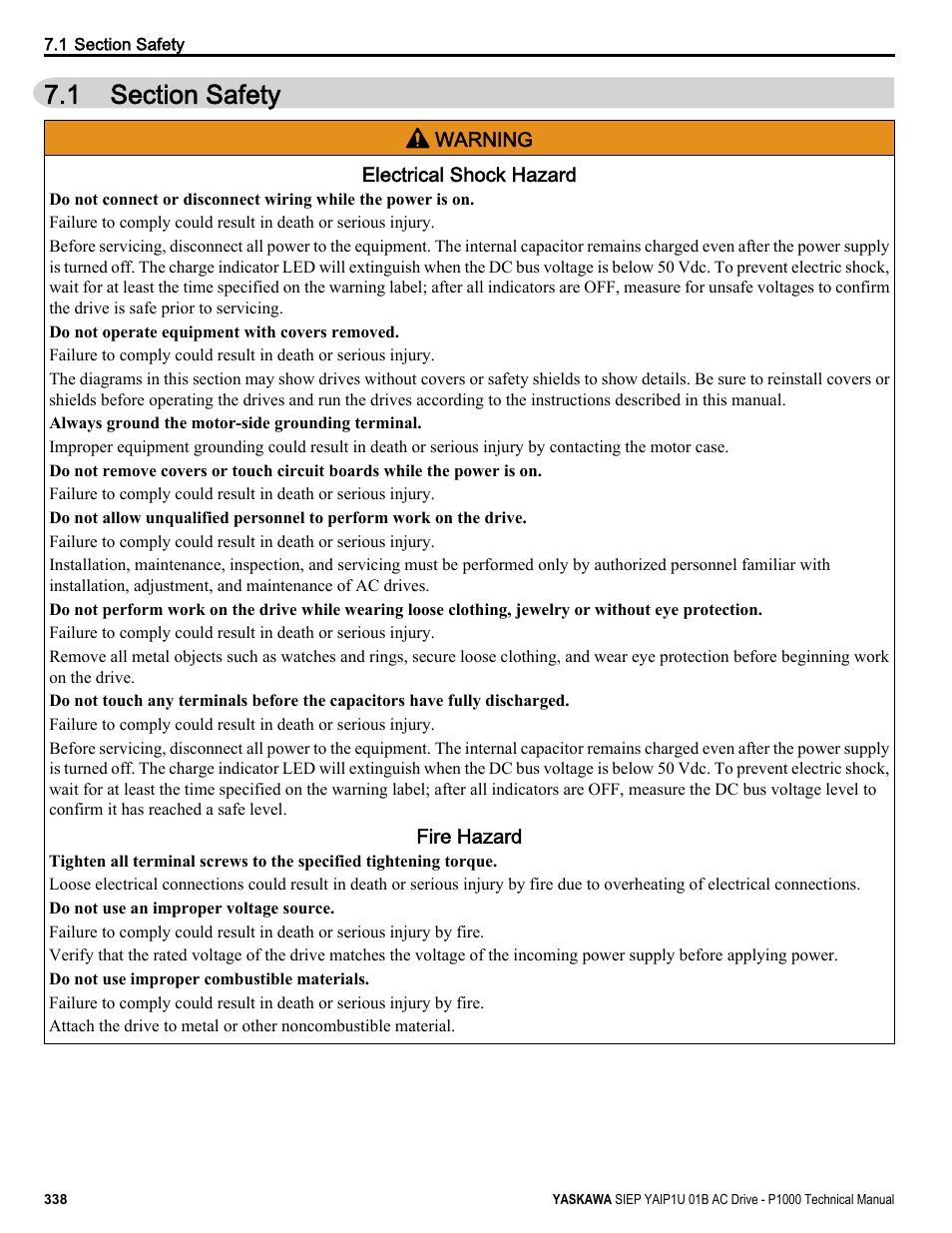 Section safety, 1 section safety | Yaskawa AC Drive-P1000 Industrial Fan User Manual | Page 338 / 570
