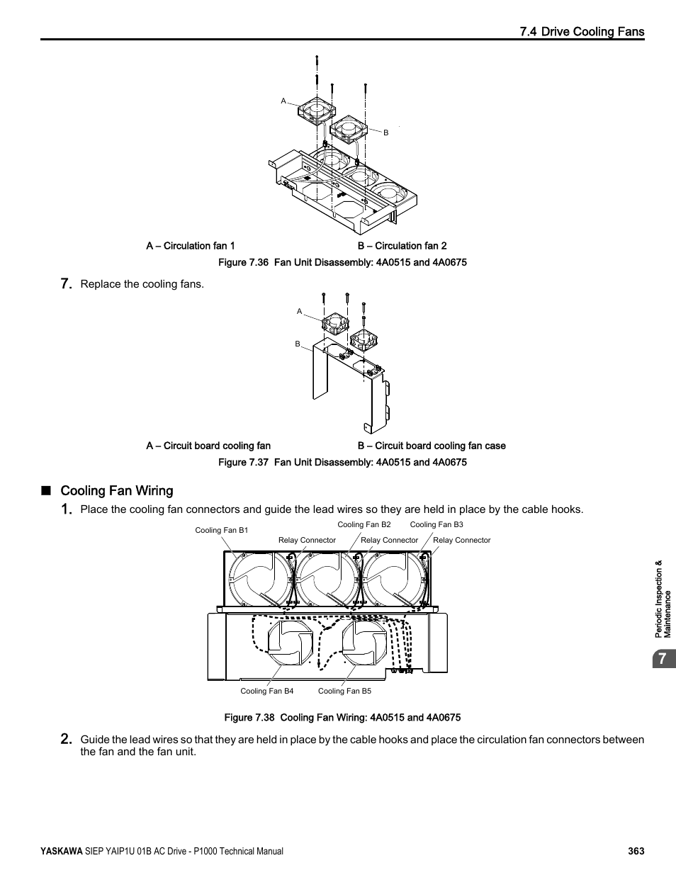 Cooling fan wiring | Yaskawa AC Drive-P1000 Industrial Fan User Manual | Page 363 / 570