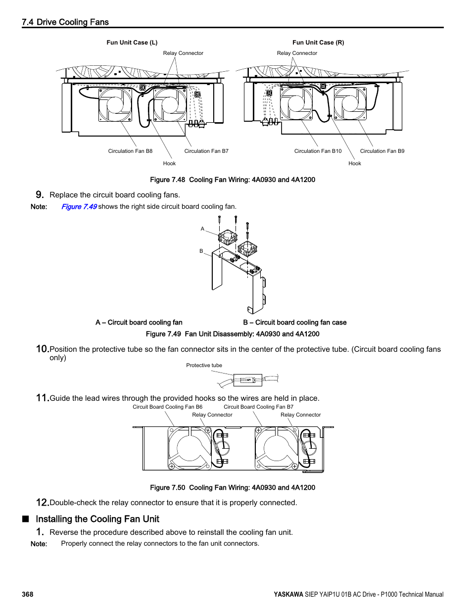Installing the cooling fan unit | Yaskawa AC Drive-P1000 Industrial Fan User Manual | Page 368 / 570