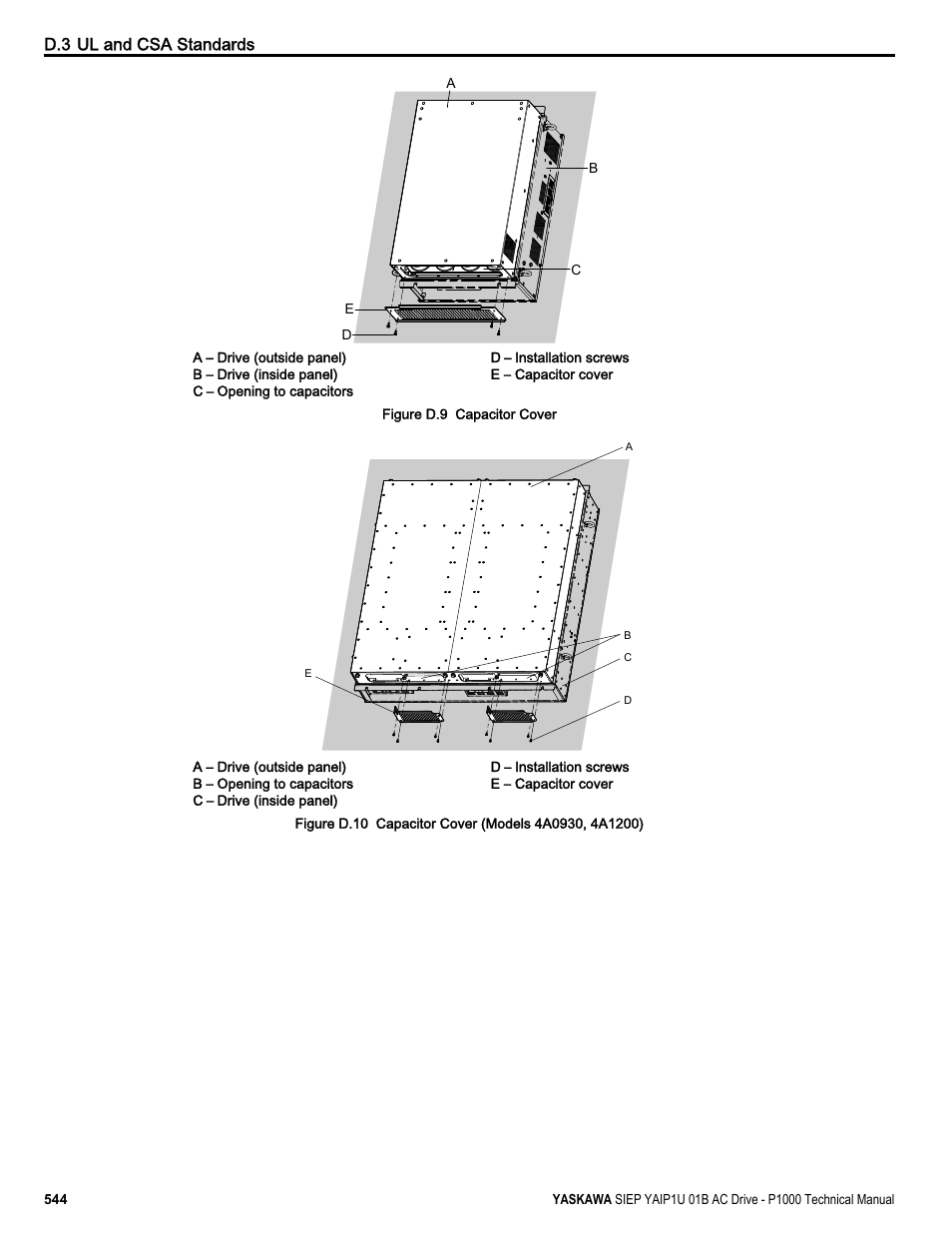 Figure d.9, Figure d.10, D.3 ul and csa standards | Yaskawa AC Drive-P1000 Industrial Fan User Manual | Page 544 / 570