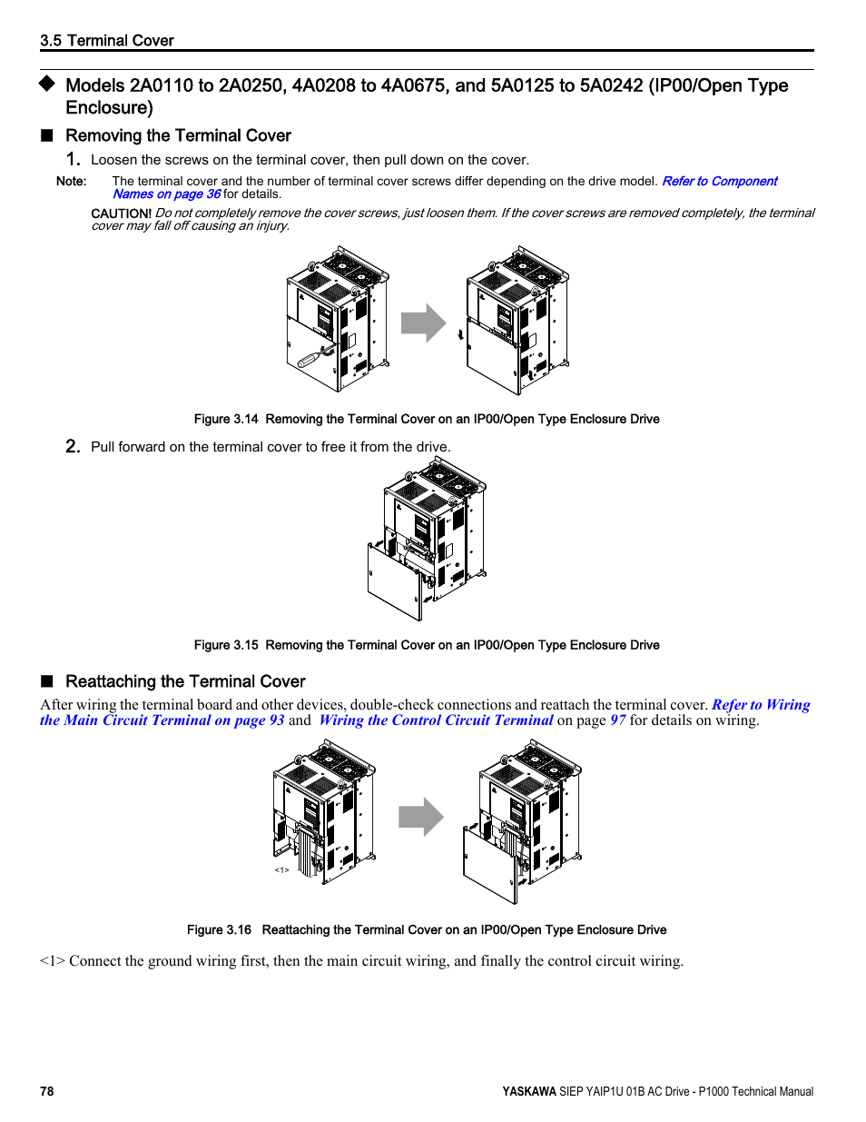 Enclosure) | Yaskawa AC Drive-P1000 Industrial Fan User Manual | Page 78 / 570