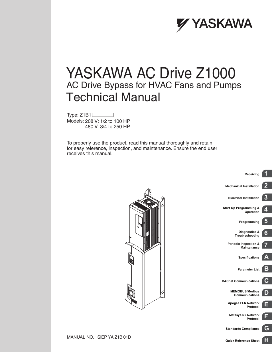 Yaskawa AC Drive Z1000 Bypass Technical Manual User Manual | 462 pages