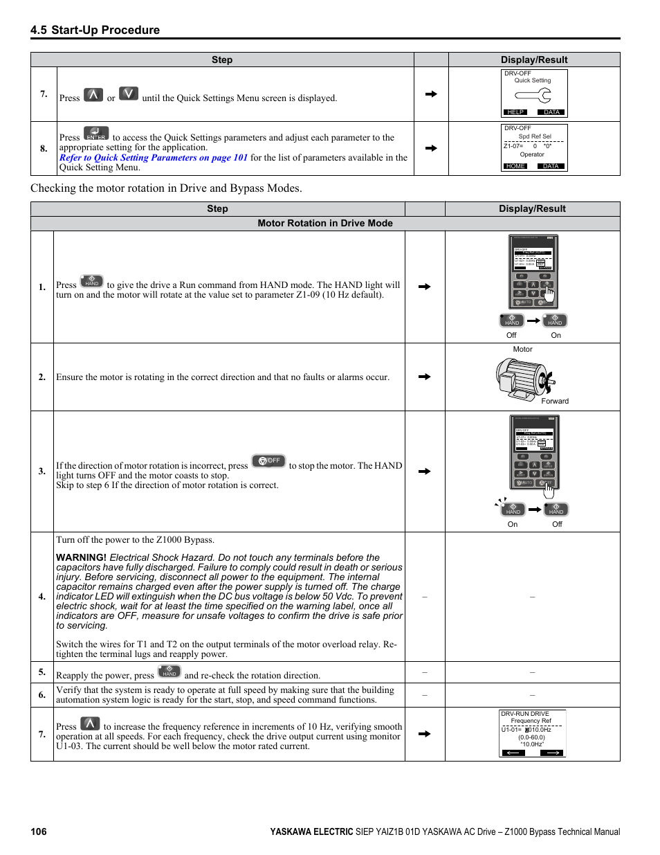 5 start-up procedure | Yaskawa AC Drive Z1000 Bypass Technical Manual User Manual | Page 106 / 462