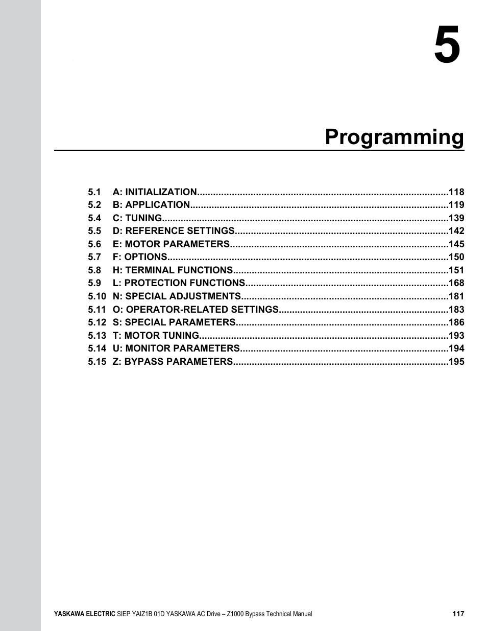 Programming | Yaskawa AC Drive Z1000 Bypass Technical Manual User Manual | Page 117 / 462