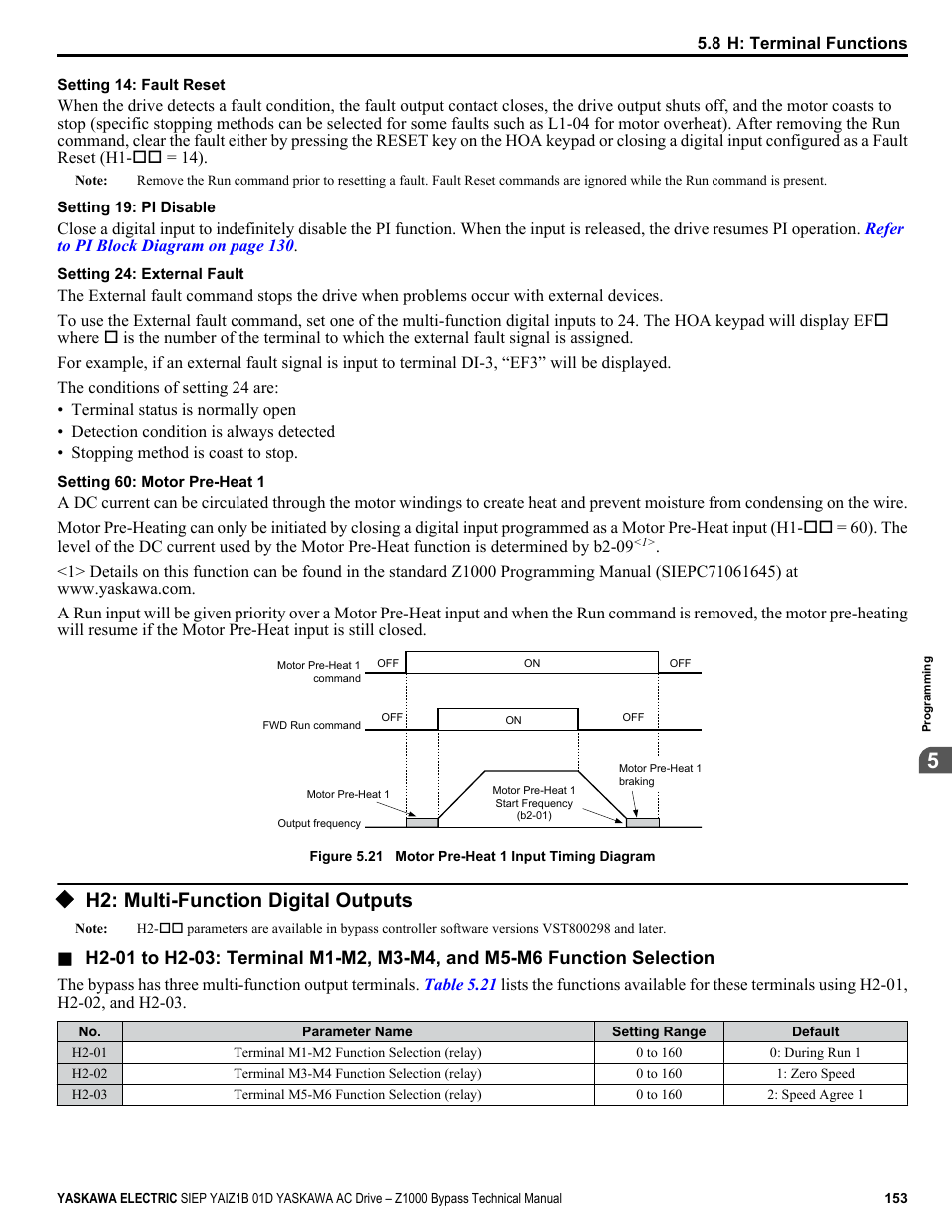 H2: multi-function digital outputs | Yaskawa AC Drive Z1000 Bypass Technical Manual User Manual | Page 153 / 462