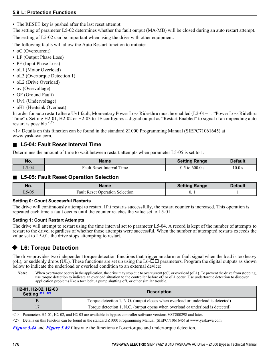 L6: torque detection, For details on torque detection | Yaskawa AC Drive Z1000 Bypass Technical Manual User Manual | Page 176 / 462