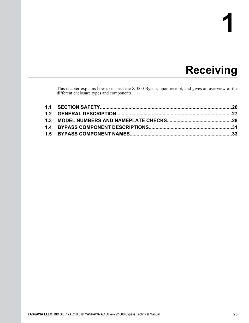 Receiving | Yaskawa AC Drive Z1000 Bypass Technical Manual User Manual | Page 25 / 462