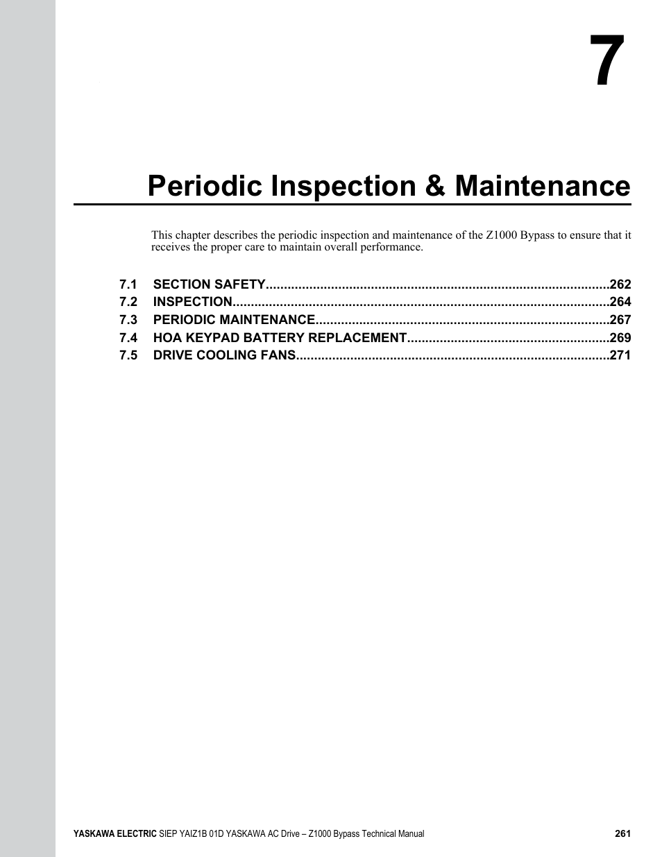 Periodic inspection & maintenance | Yaskawa AC Drive Z1000 Bypass Technical Manual User Manual | Page 261 / 462