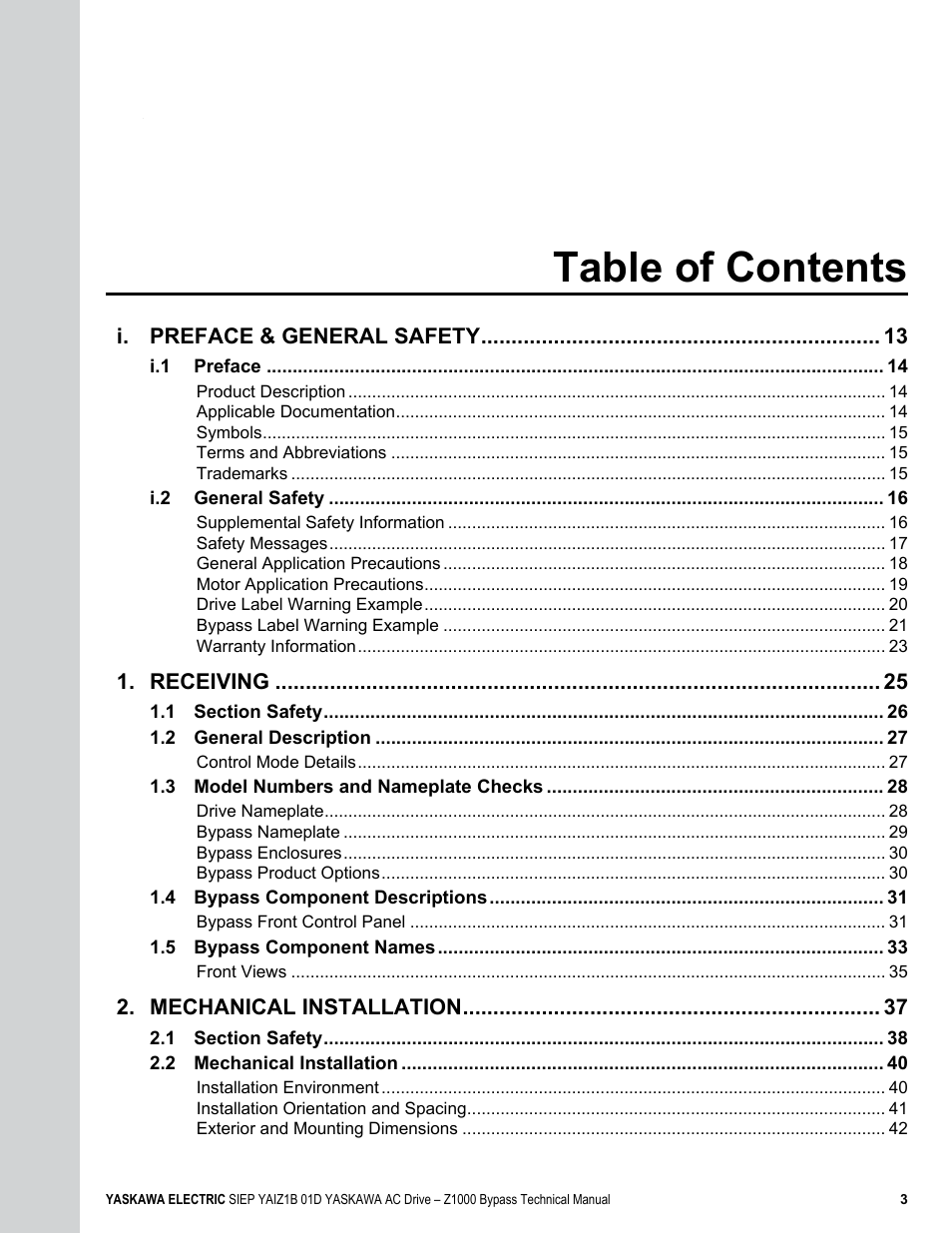 Yaskawa AC Drive Z1000 Bypass Technical Manual User Manual | Page 3 / 462