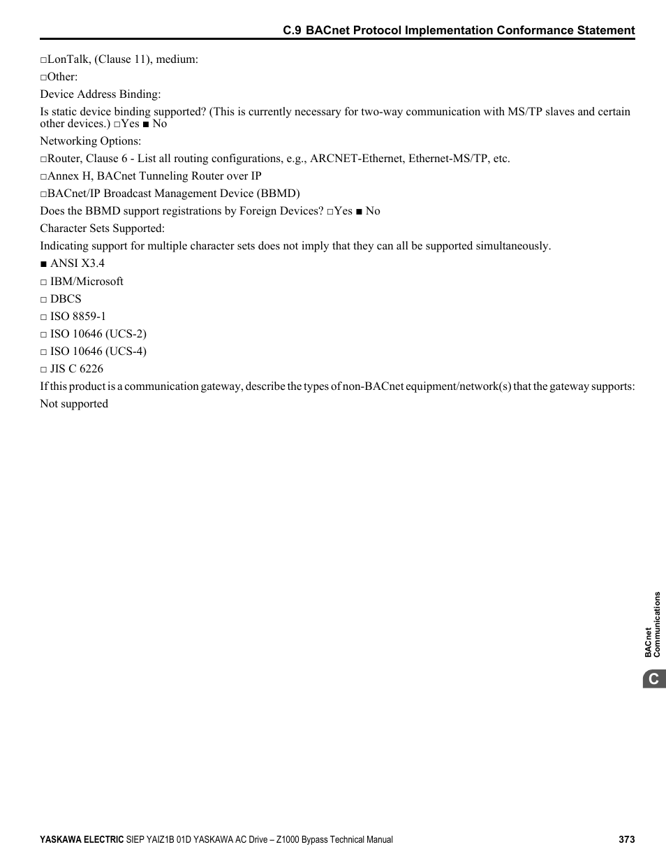 Yaskawa AC Drive Z1000 Bypass Technical Manual User Manual | Page 373 / 462