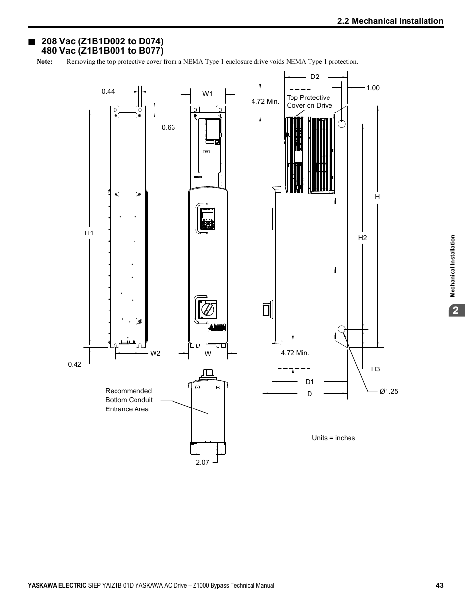Yaskawa AC Drive Z1000 Bypass Technical Manual User Manual | Page 43 / 462
