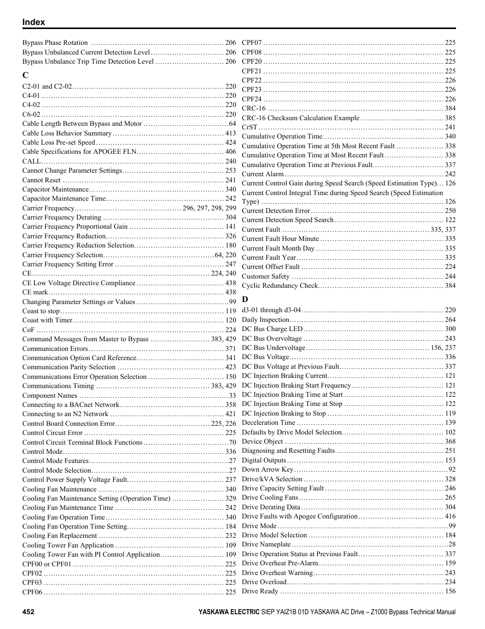 Yaskawa AC Drive Z1000 Bypass Technical Manual User Manual | Page 452 / 462