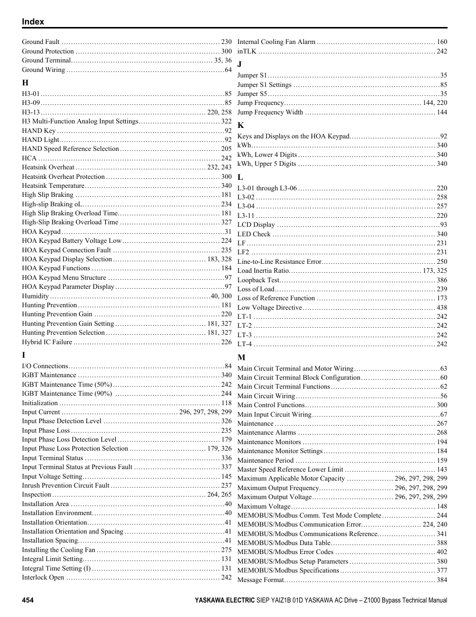 Yaskawa AC Drive Z1000 Bypass Technical Manual User Manual | Page 454 / 462
