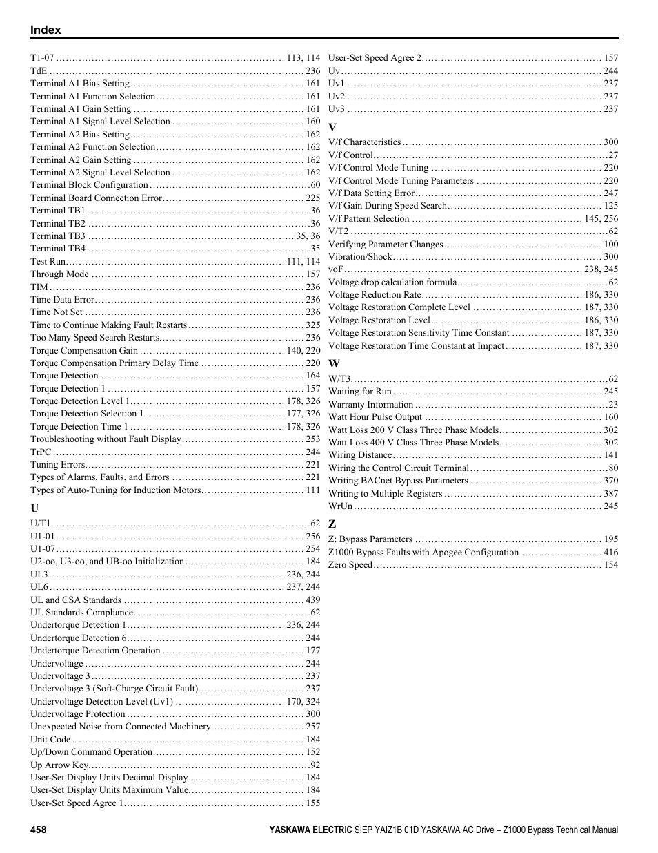 Yaskawa AC Drive Z1000 Bypass Technical Manual User Manual | Page 458 / 462