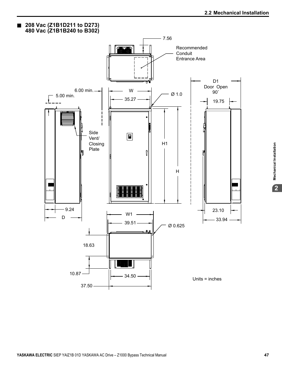 Yaskawa AC Drive Z1000 Bypass Technical Manual User Manual | Page 47 / 462