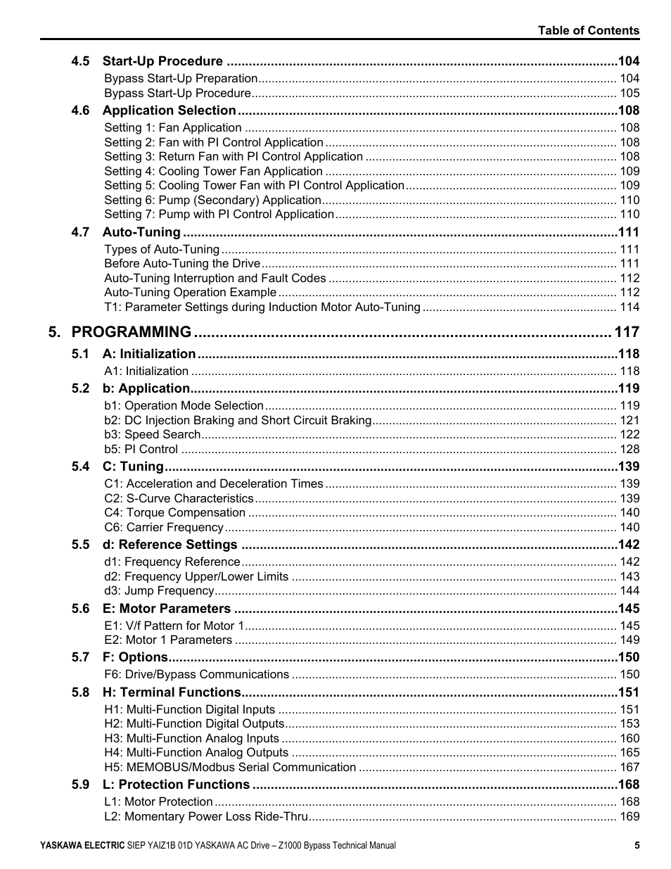 Programming | Yaskawa AC Drive Z1000 Bypass Technical Manual User Manual | Page 5 / 462