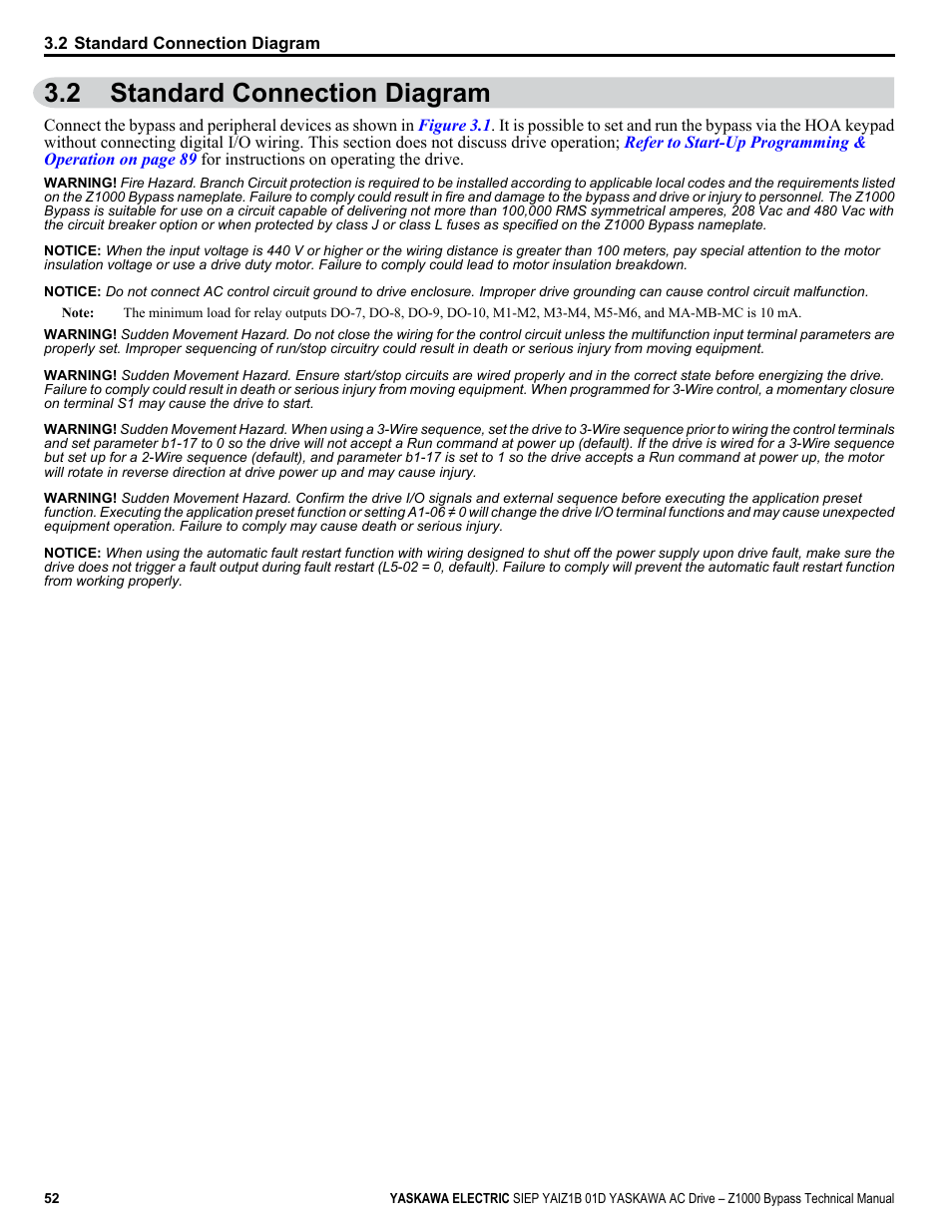 Standard connection diagram, 2 standard connection diagram | Yaskawa AC Drive Z1000 Bypass Technical Manual User Manual | Page 52 / 462