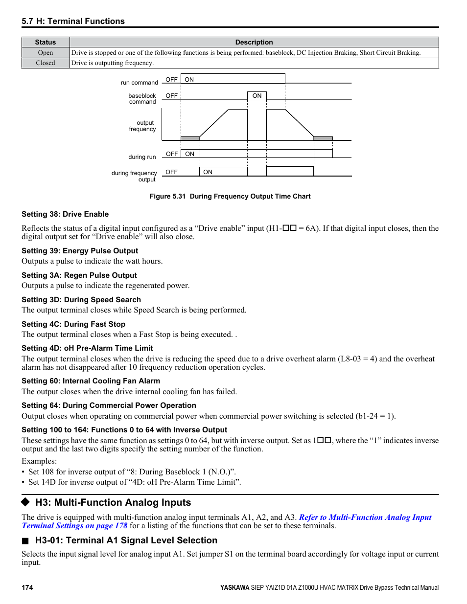 H3: multi-function analog inputs | Yaskawa Z1000U HVAC Matrix Bypass User Manual | Page 174 / 472
