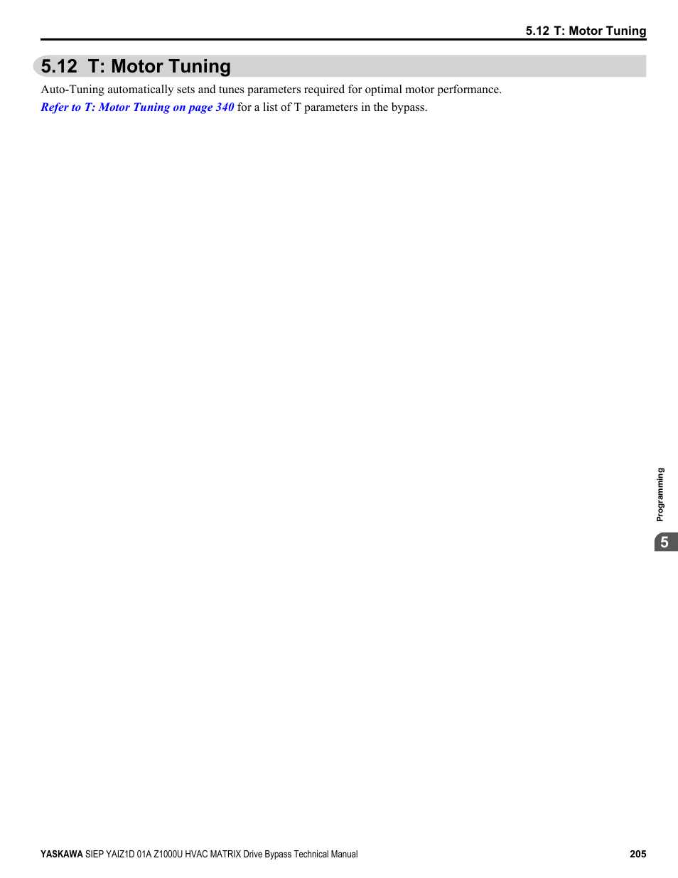 T: motor tuning, 12 t: motor tuning | Yaskawa Z1000U HVAC Matrix Bypass User Manual | Page 205 / 472