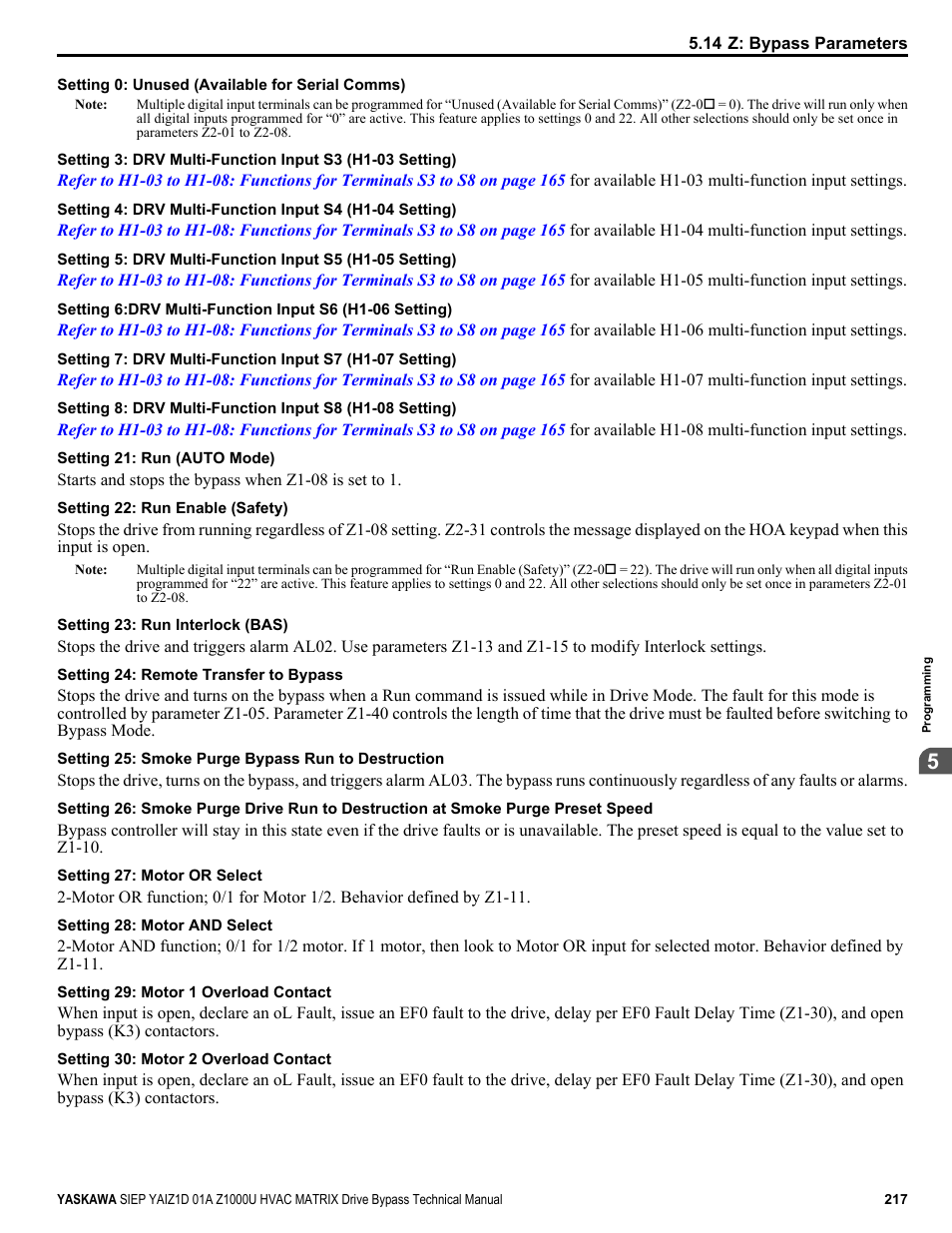 Yaskawa Z1000U HVAC Matrix Bypass User Manual | Page 217 / 472