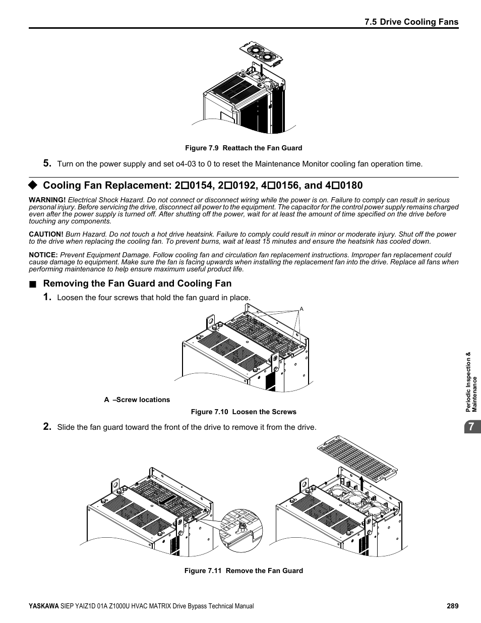 Cooling fan replacement: 2 | Yaskawa Z1000U HVAC Matrix Bypass User Manual | Page 289 / 472