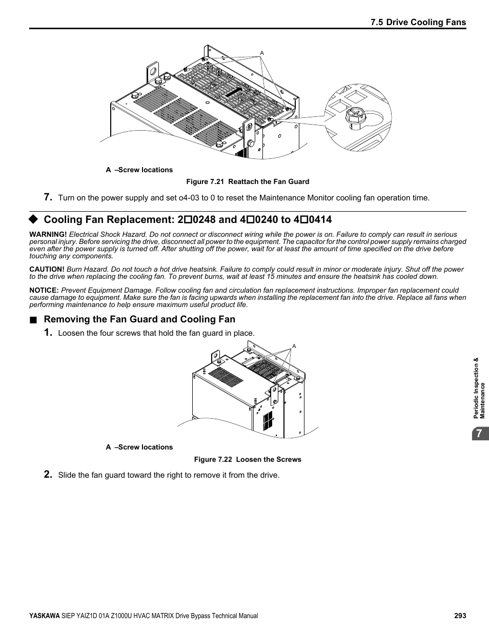Cooling fan replacement: 2 | Yaskawa Z1000U HVAC Matrix Bypass User Manual | Page 293 / 472