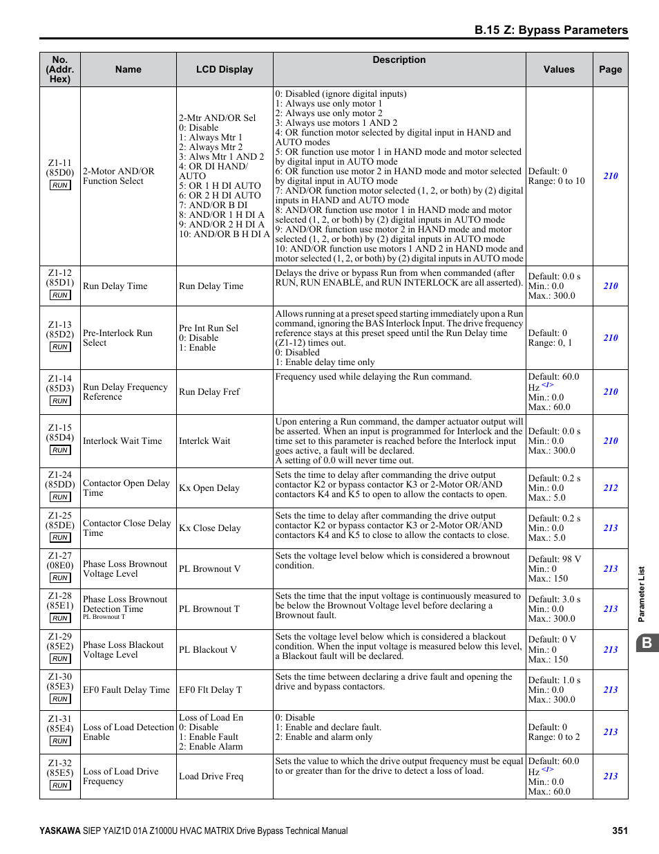 Yaskawa Z1000U HVAC Matrix Bypass User Manual | Page 351 / 472