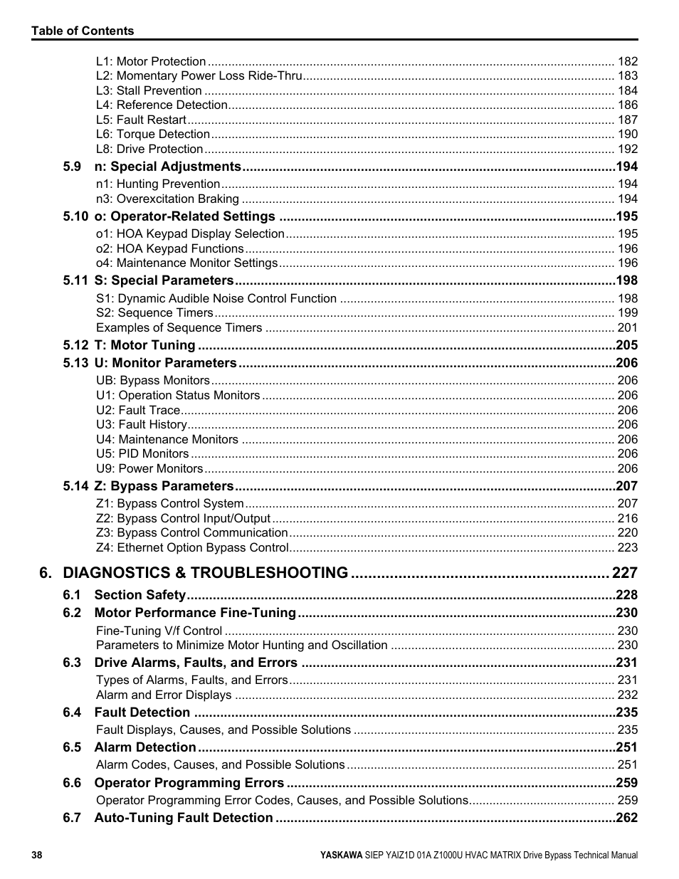 Diagnostics & troubleshooting | Yaskawa Z1000U HVAC Matrix Bypass User Manual | Page 38 / 472