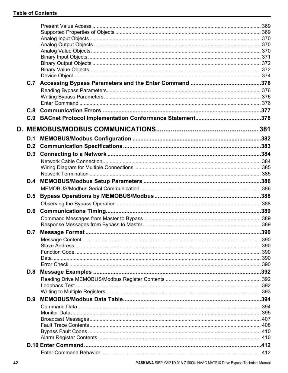 Yaskawa Z1000U HVAC Matrix Bypass User Manual | Page 42 / 472