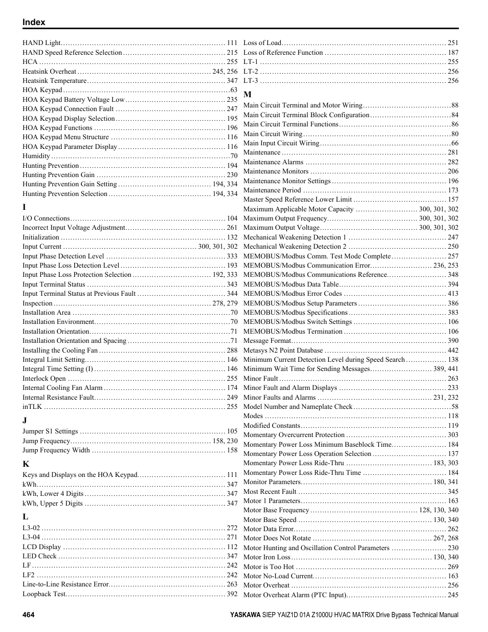 Yaskawa Z1000U HVAC Matrix Bypass User Manual | Page 464 / 472