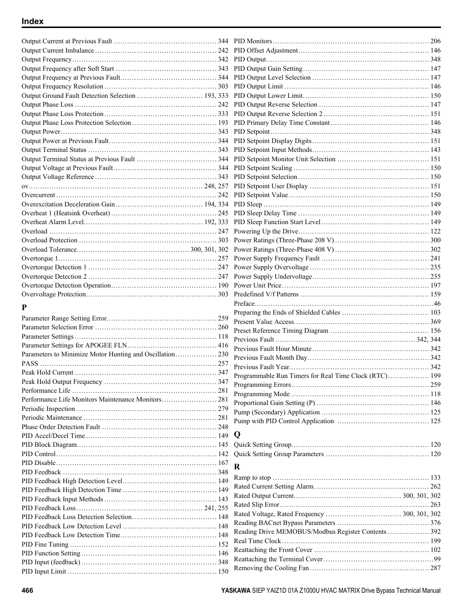 Yaskawa Z1000U HVAC Matrix Bypass User Manual | Page 466 / 472