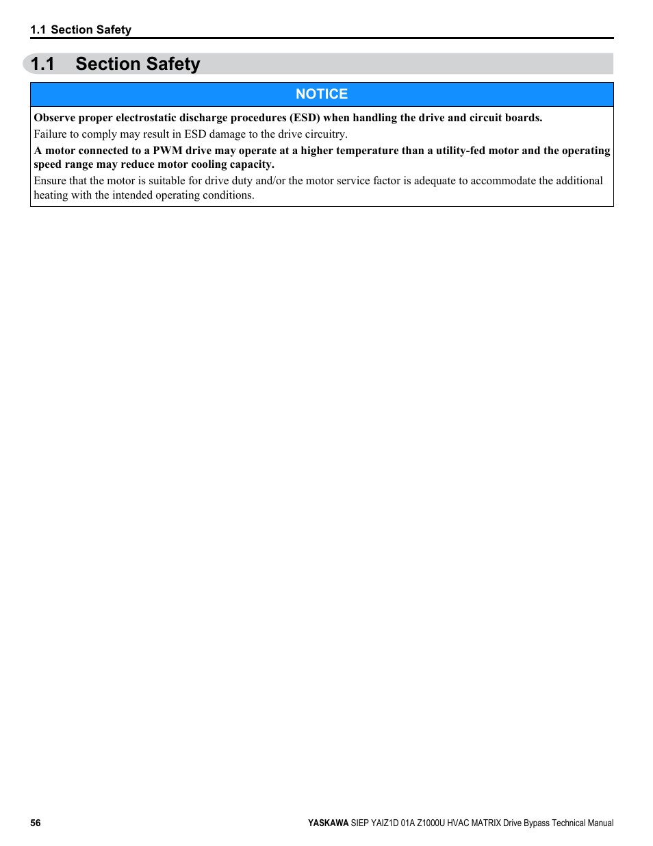 Section safety, 1 section safety | Yaskawa Z1000U HVAC Matrix Bypass User Manual | Page 56 / 472