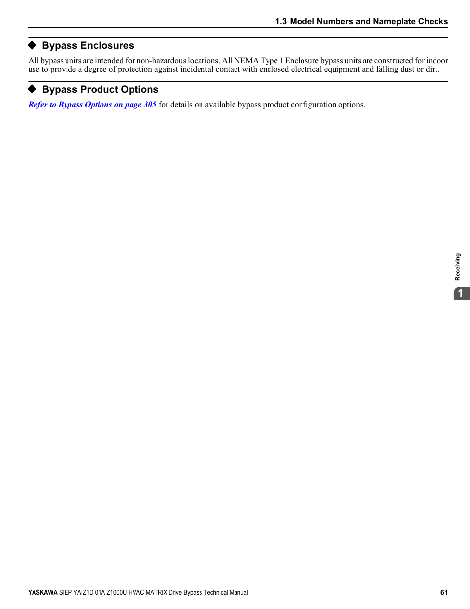Bypass enclosures, Bypass product options | Yaskawa Z1000U HVAC Matrix Bypass User Manual | Page 61 / 472