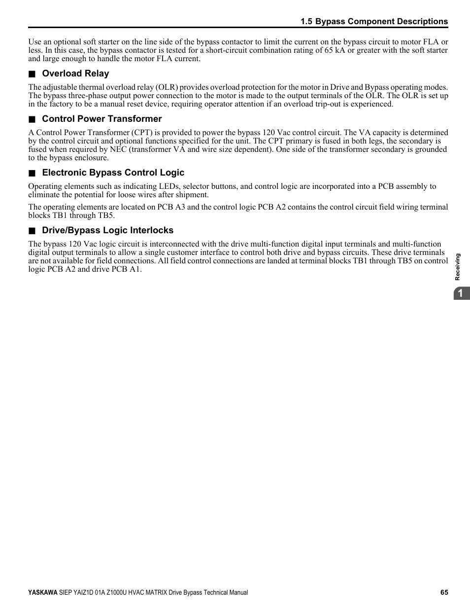 Yaskawa Z1000U HVAC Matrix Bypass User Manual | Page 65 / 472