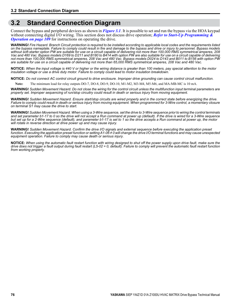 Standard connection diagram, 2 standard connection diagram | Yaskawa Z1000U HVAC Matrix Bypass User Manual | Page 76 / 472