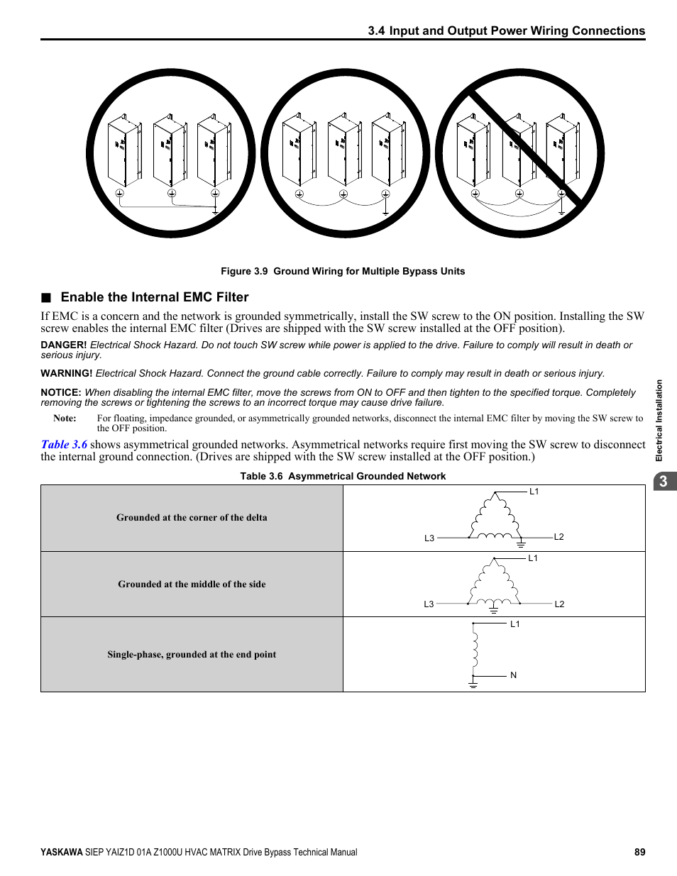 Refer to, Figure 3.9, Enable the internal emc filter | Yaskawa Z1000U HVAC Matrix Bypass User Manual | Page 89 / 472
