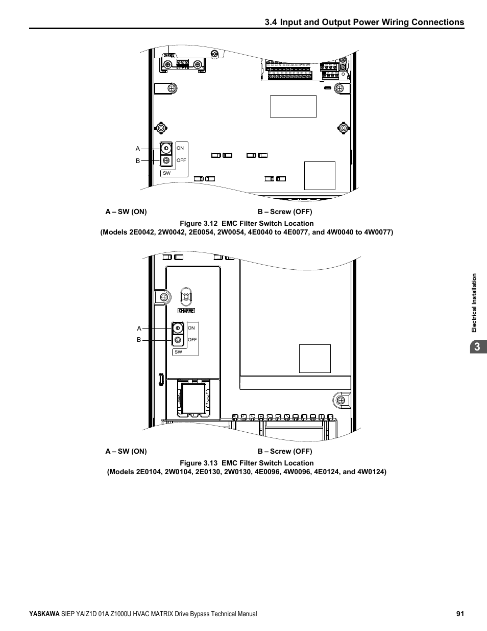 4 input and output power wiring connections | Yaskawa Z1000U HVAC Matrix Bypass User Manual | Page 91 / 472