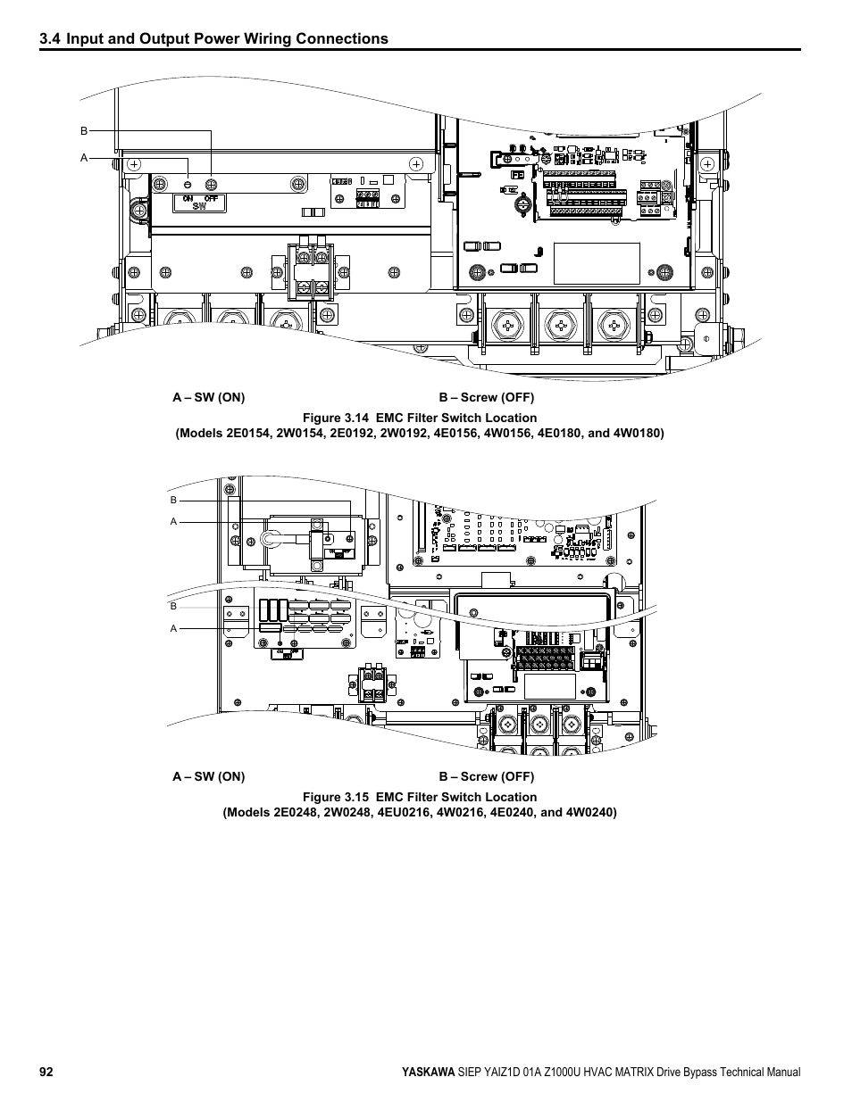 4 input and output power wiring connections | Yaskawa Z1000U HVAC Matrix Bypass User Manual | Page 92 / 472