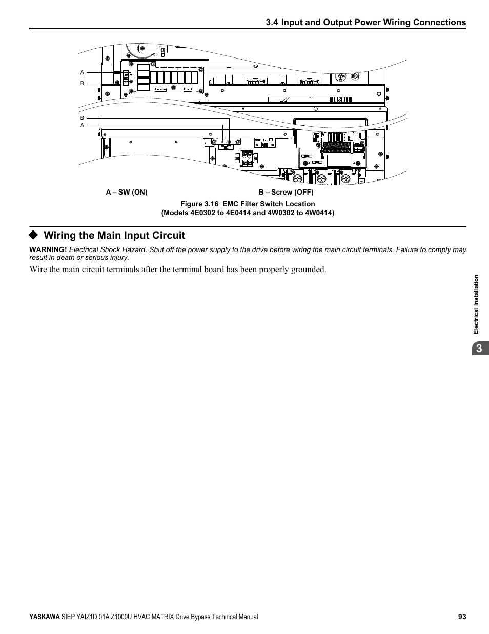 Wiring the main input circuit, Refer to | Yaskawa Z1000U HVAC Matrix Bypass User Manual | Page 93 / 472