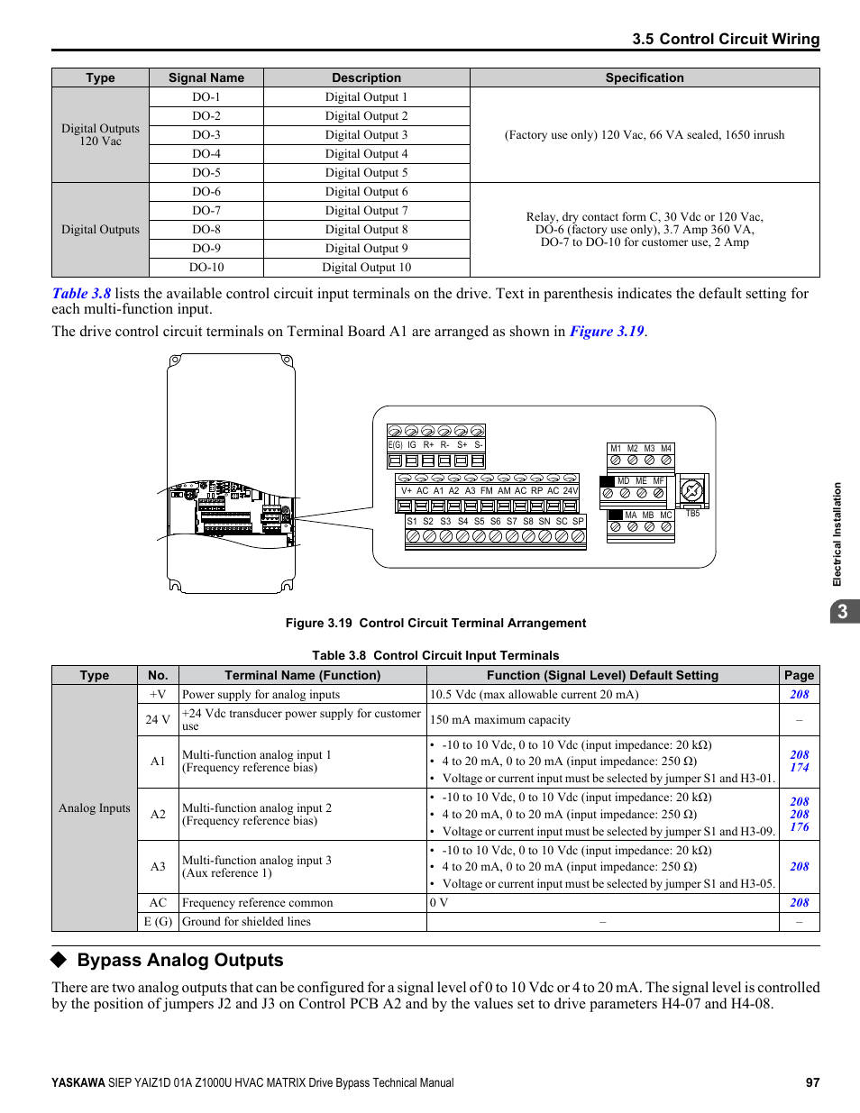 Bypass analog outputs | Yaskawa Z1000U HVAC Matrix Bypass User Manual | Page 97 / 472