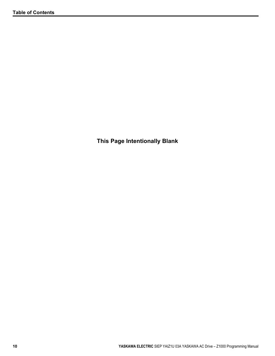 This page intentionally blank | Yaskawa AC Drive Z1000 AC Drive HVAC Fan User Manual | Page 10 / 340