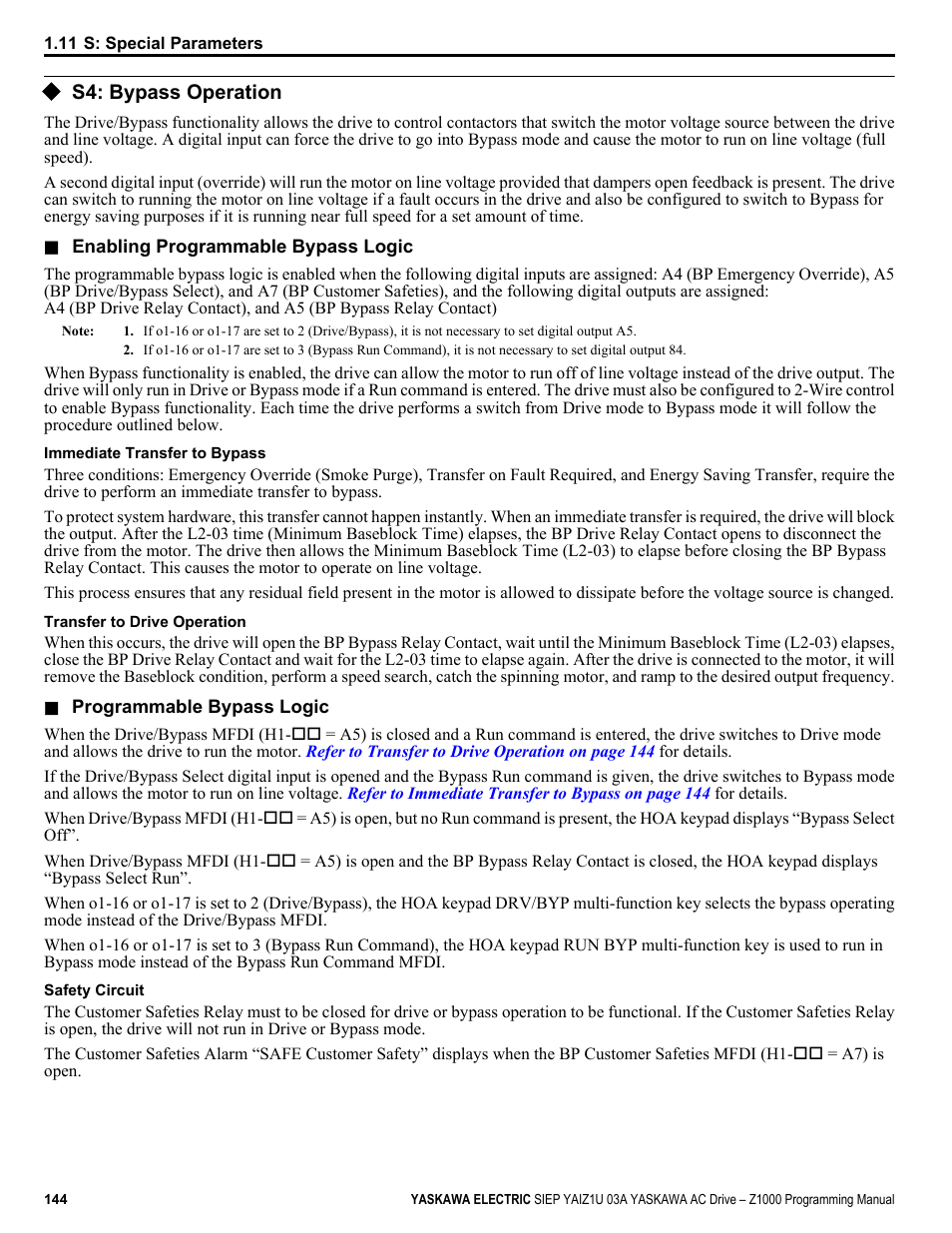 S4: bypass operation | Yaskawa AC Drive Z1000 AC Drive HVAC Fan User Manual | Page 144 / 340